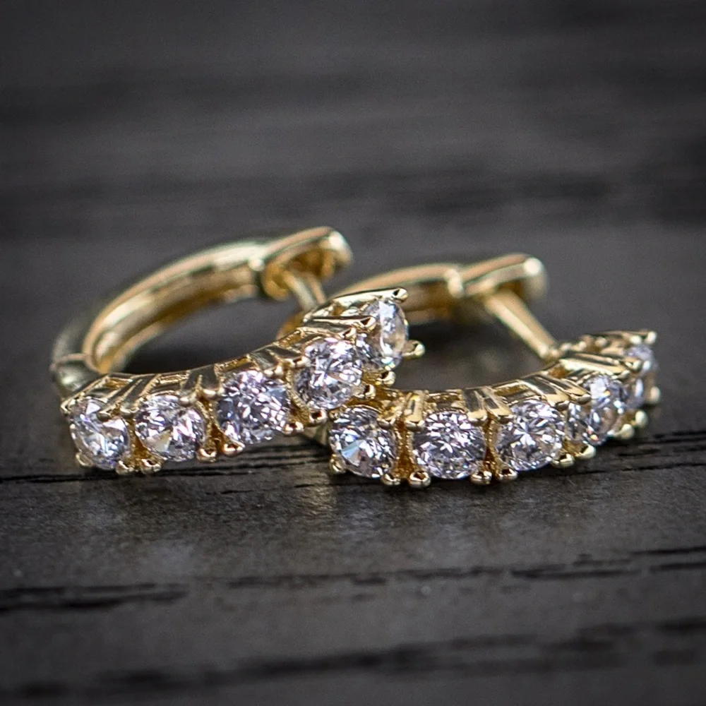 Men's 14k Yellow Gold Diamond Hoop Earrings